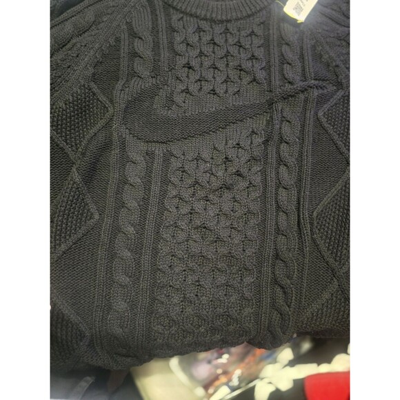 Nike Mens Sz Small Cable Knit Big Swoosh Sweater Black DQ5176 010 $175 - Picture 2 of 9